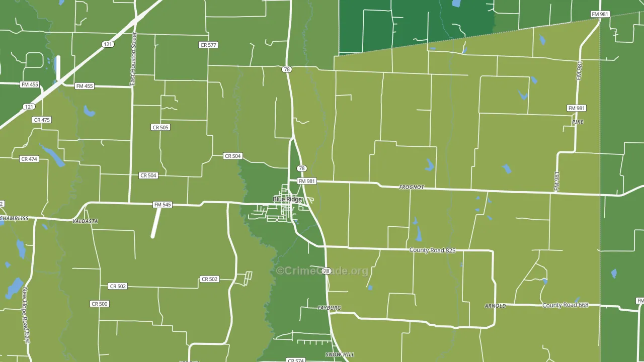 75424, TX Map of Vehicle Theft Rates
