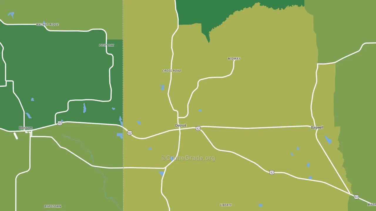 75436, TX Map of Vehicle Theft Rates