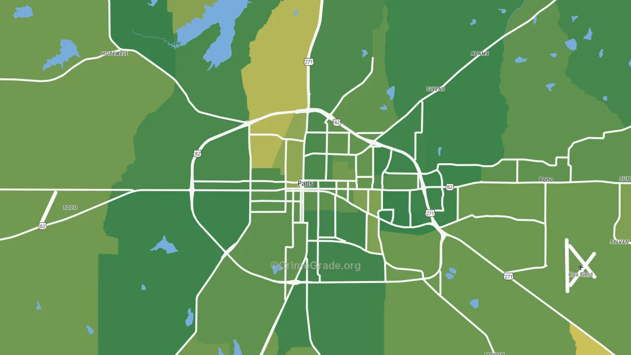 75460, TX Map of Vehicle Theft Rates