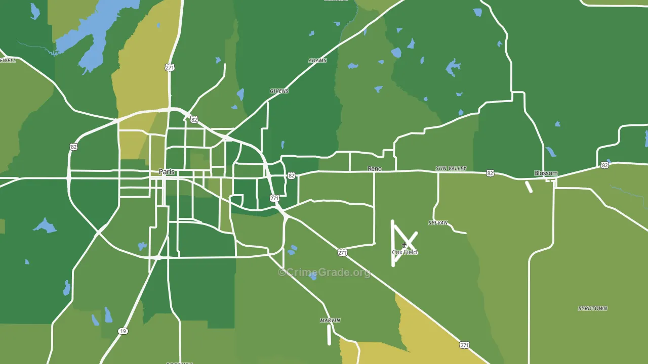 75462, TX Map of Vehicle Theft Rates
