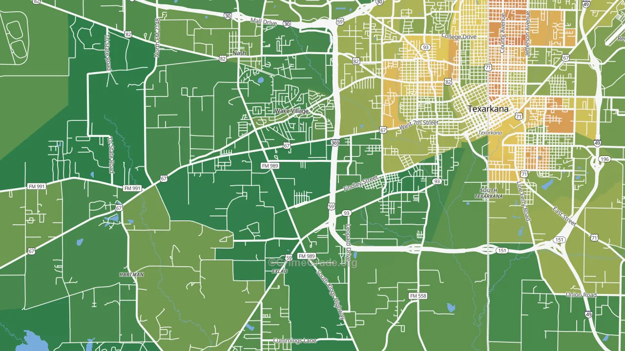 75501, TX Map of Vehicle Theft Rates