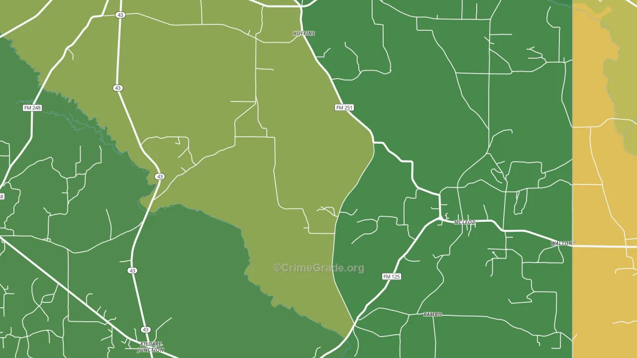 75555, TX Map of Vehicle Theft Rates