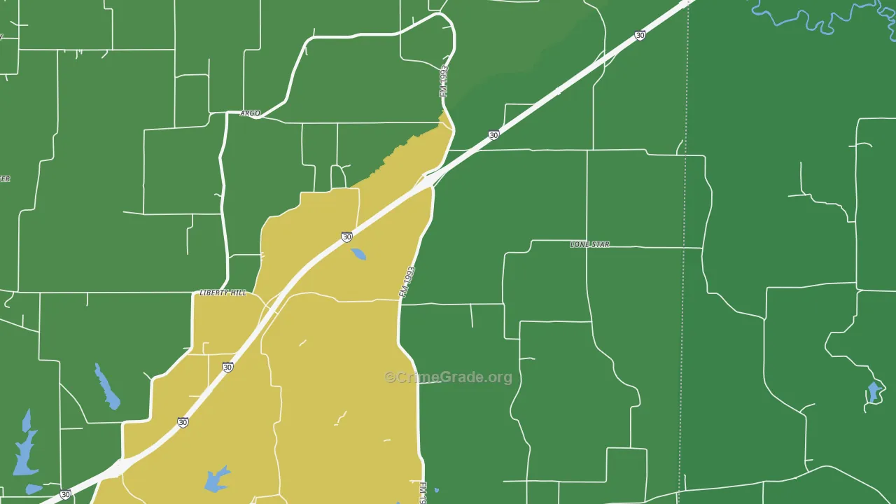 75558, TX Map of Vehicle Theft Rates