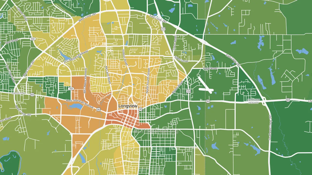 75601, TX Map of Vehicle Theft Rates