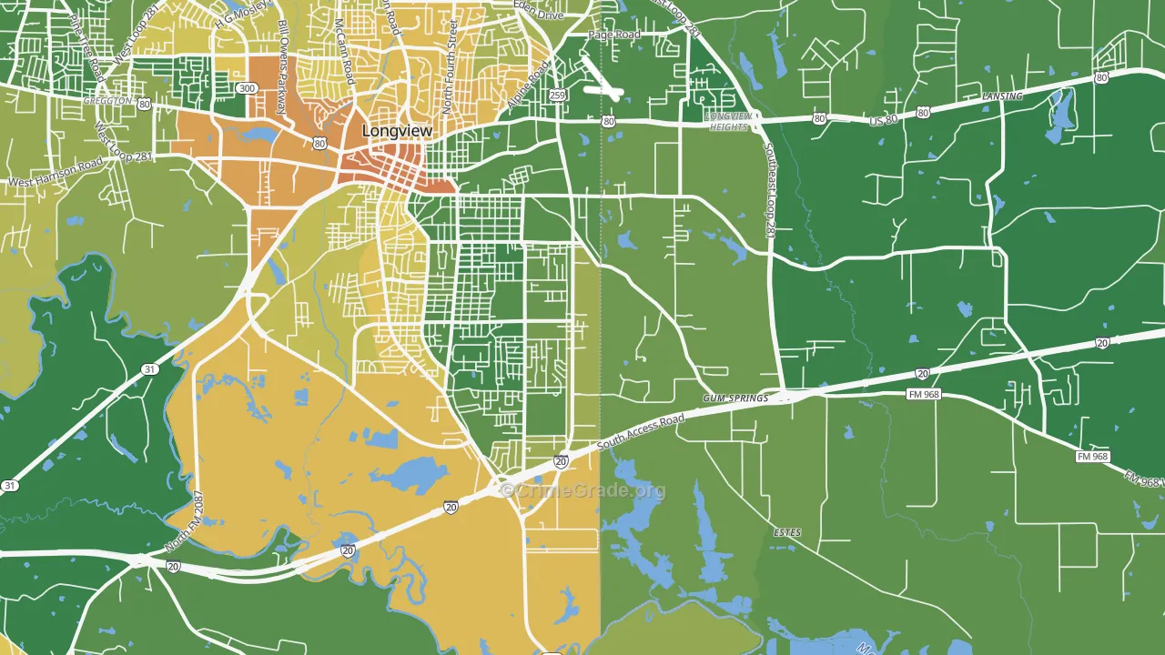 75602, TX Map of Vehicle Theft Rates