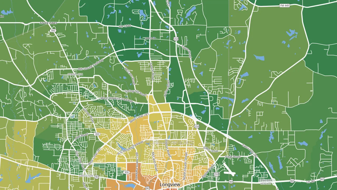 75605, TX Map of Vehicle Theft Rates