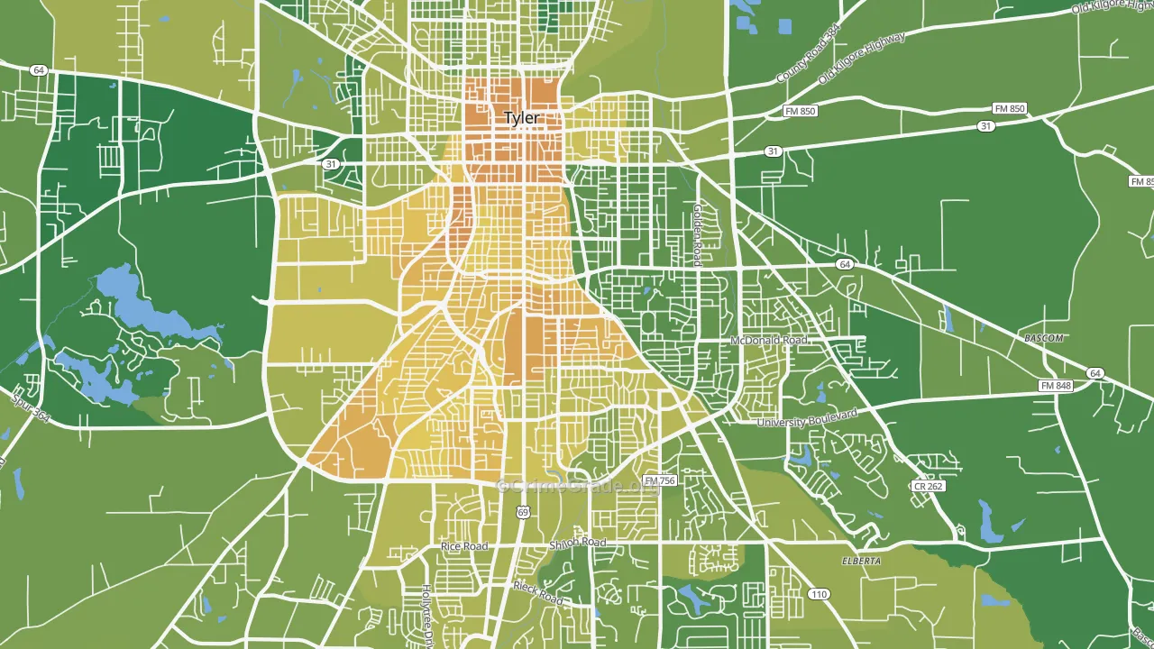 75701, TX Map of Vehicle Theft Rates