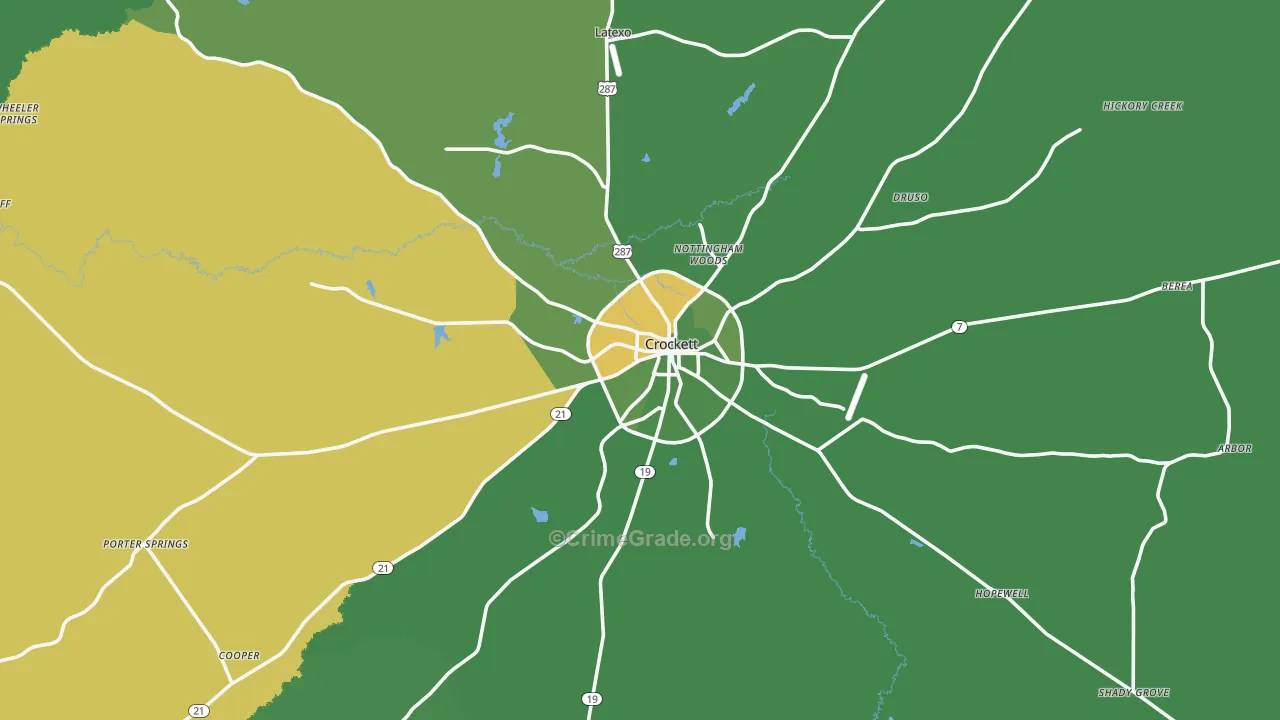 75835, TX Map of Vehicle Theft Rates