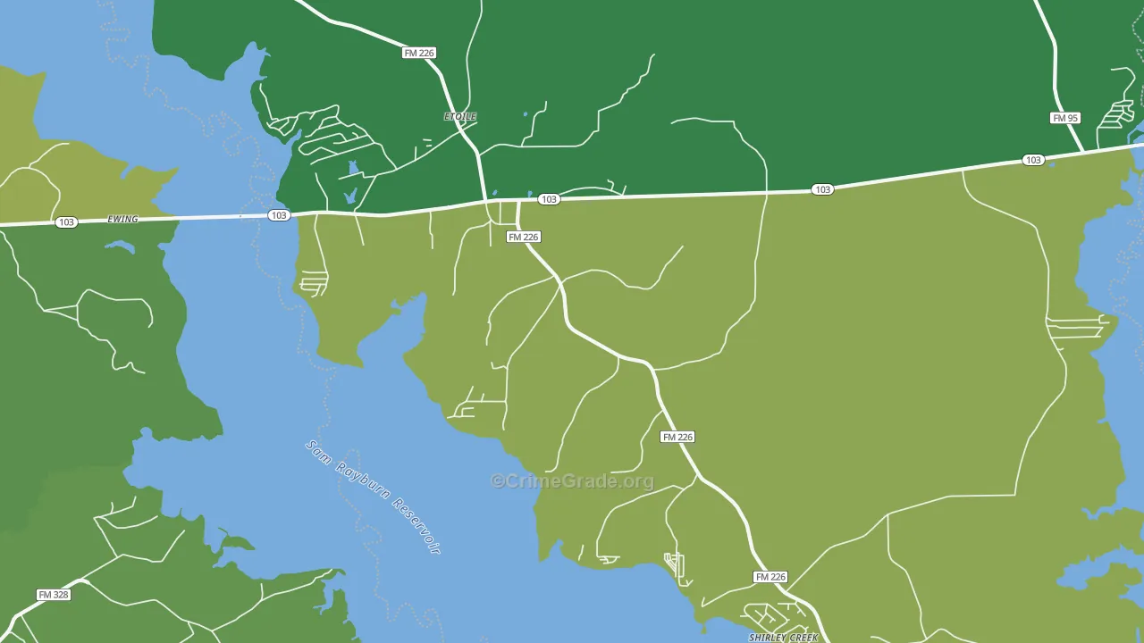 75944, TX Map of Vehicle Theft Rates