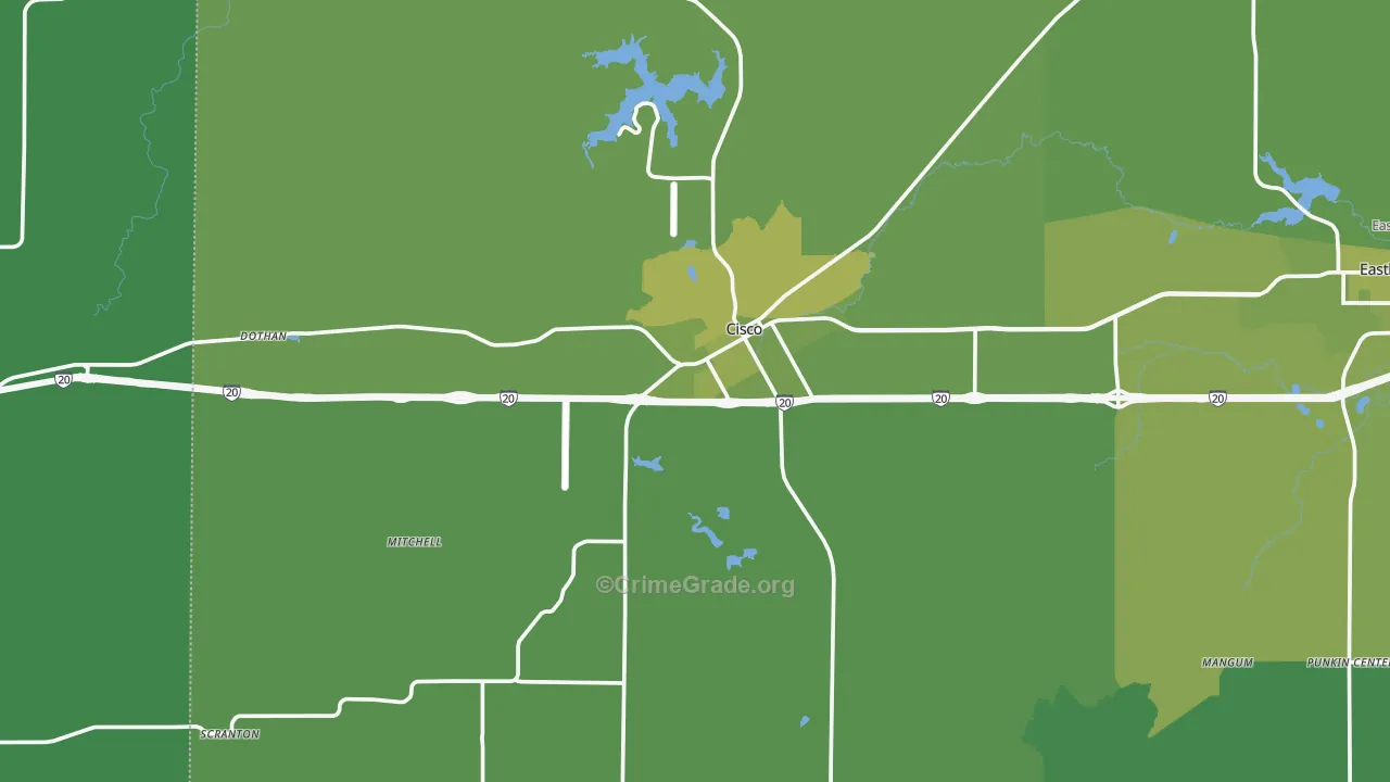 76437, TX Map of Vehicle Theft Rates