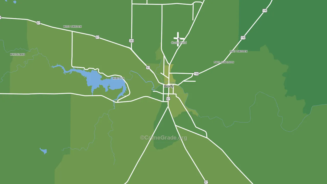 76825, TX Map of Vehicle Theft Rates