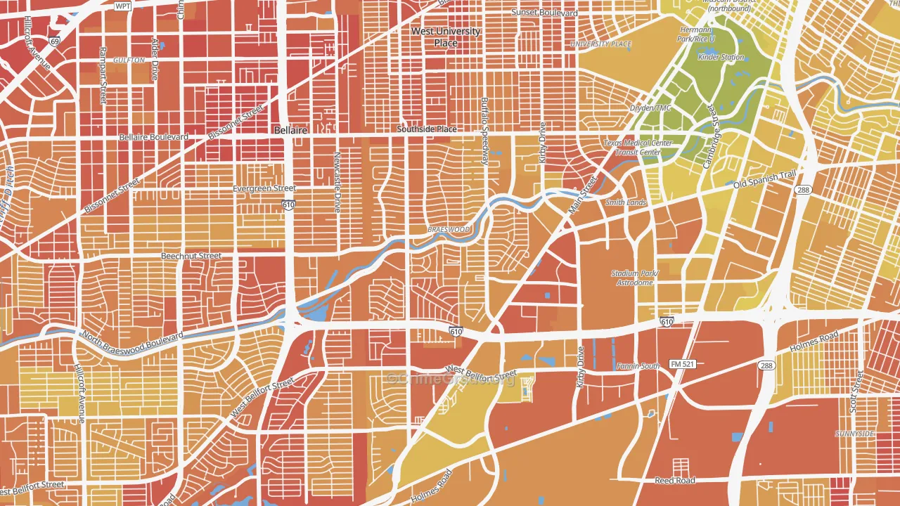 77025, TX Map of Vehicle Theft Rates