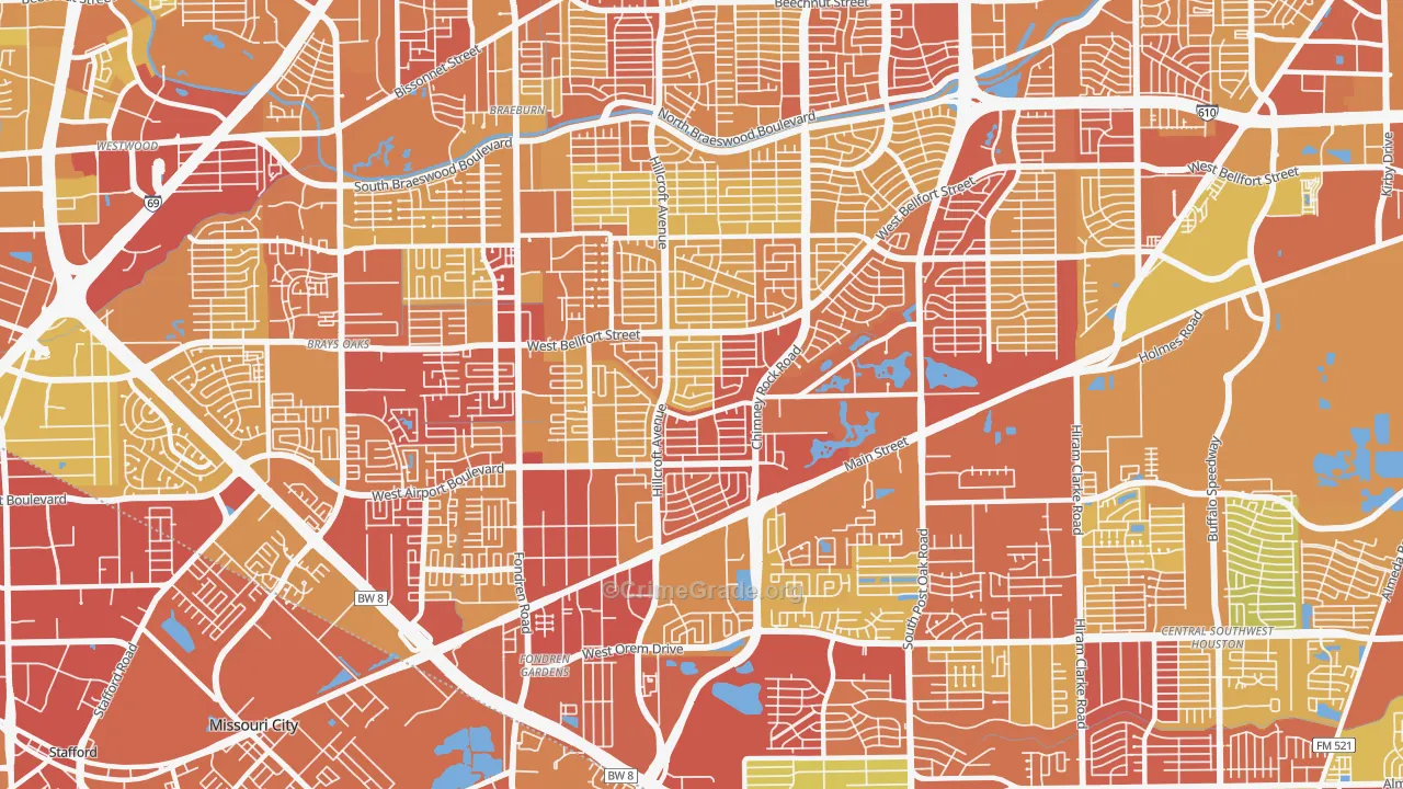 77035, TX Map of Vehicle Theft Rates