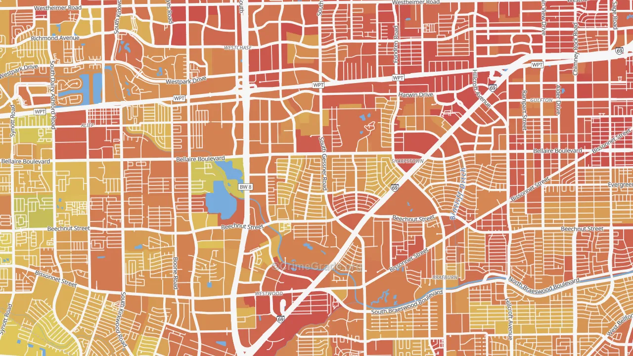 77036, TX Map of Vehicle Theft Rates