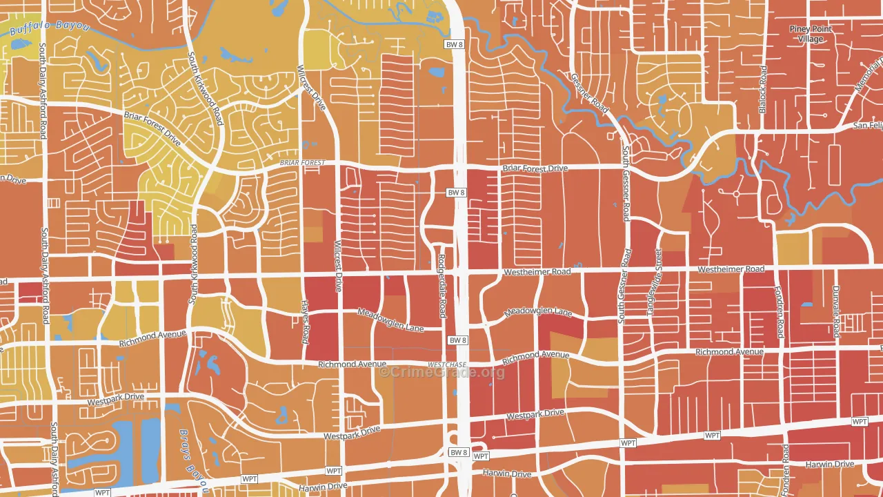77042, TX Map of Vehicle Theft Rates