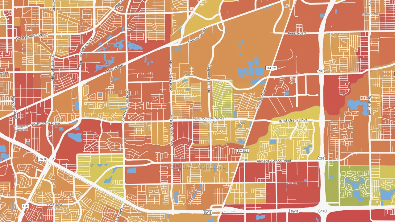77045, TX Map of Vehicle Theft Rates