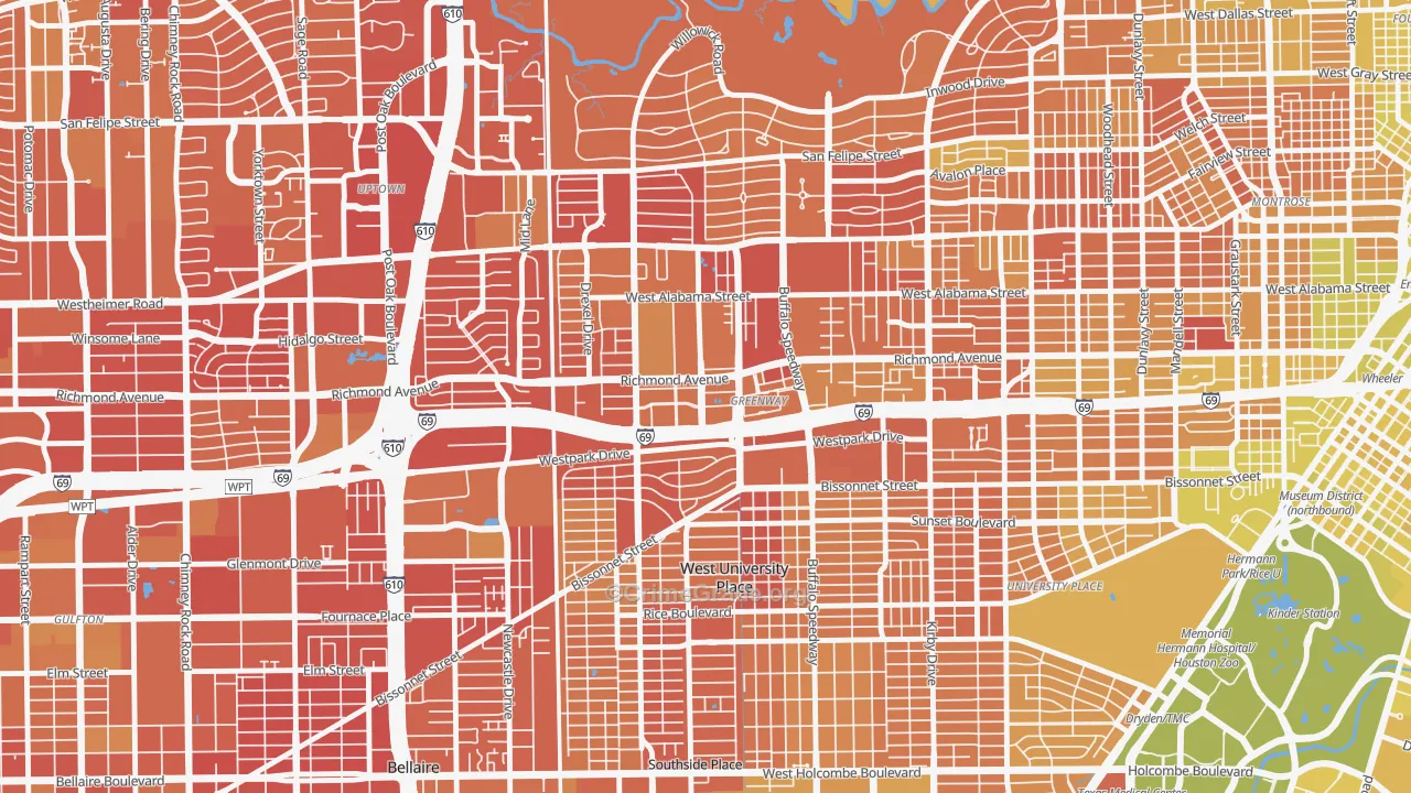 77046, TX Map of Vehicle Theft Rates