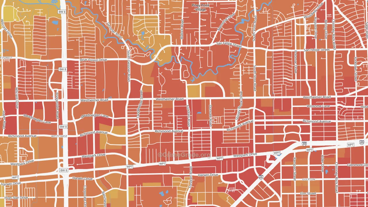 77063, TX Map of Vehicle Theft Rates
