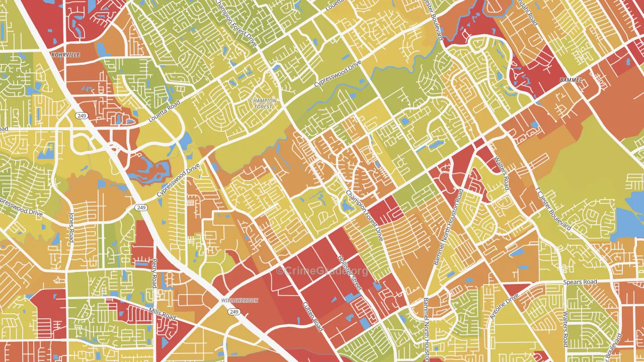 77069, TX Map of Vehicle Theft Rates