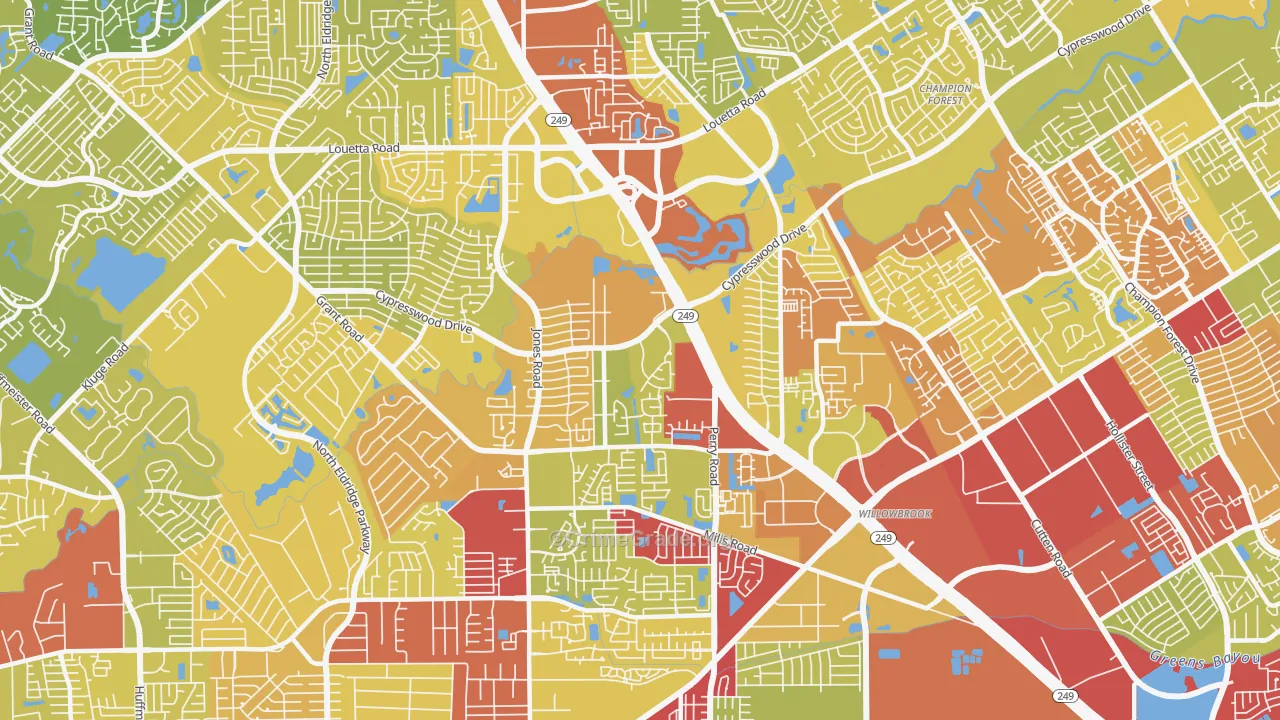 77070, TX Map of Vehicle Theft Rates