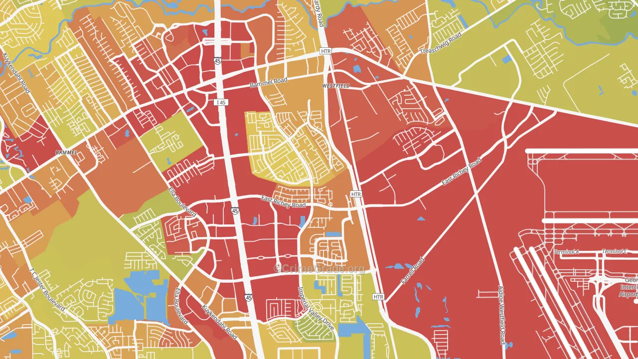 77073, TX Map of Vehicle Theft Rates