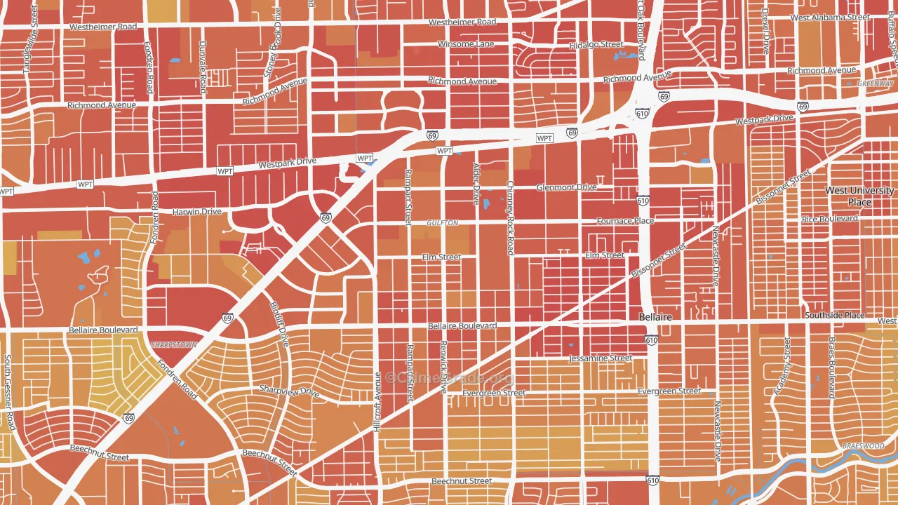 77081, TX Map of Vehicle Theft Rates