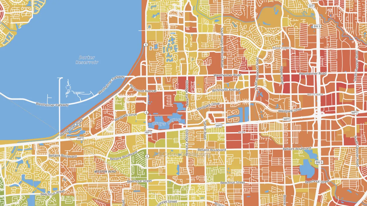 77082, TX Map of Vehicle Theft Rates