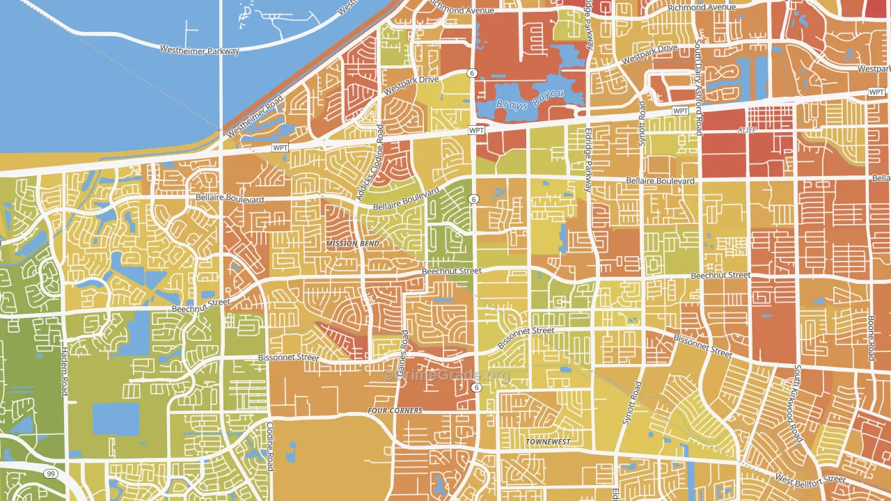 77083, TX Map of Vehicle Theft Rates