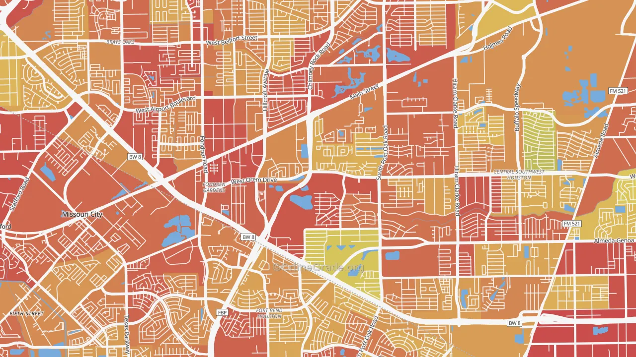 77085, TX Map of Vehicle Theft Rates