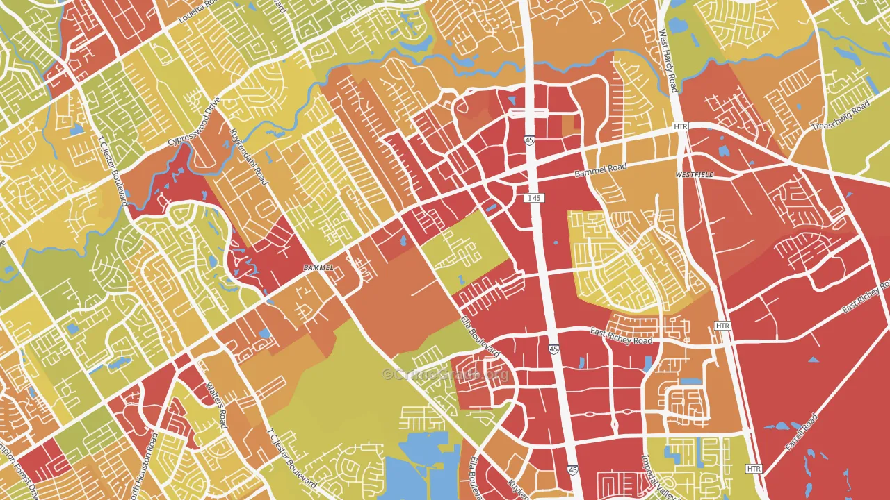 77090, TX Map of Vehicle Theft Rates