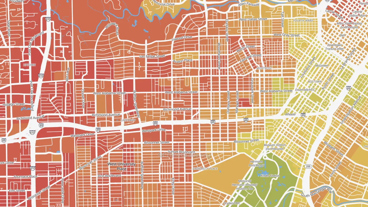 77098, TX Map of Vehicle Theft Rates