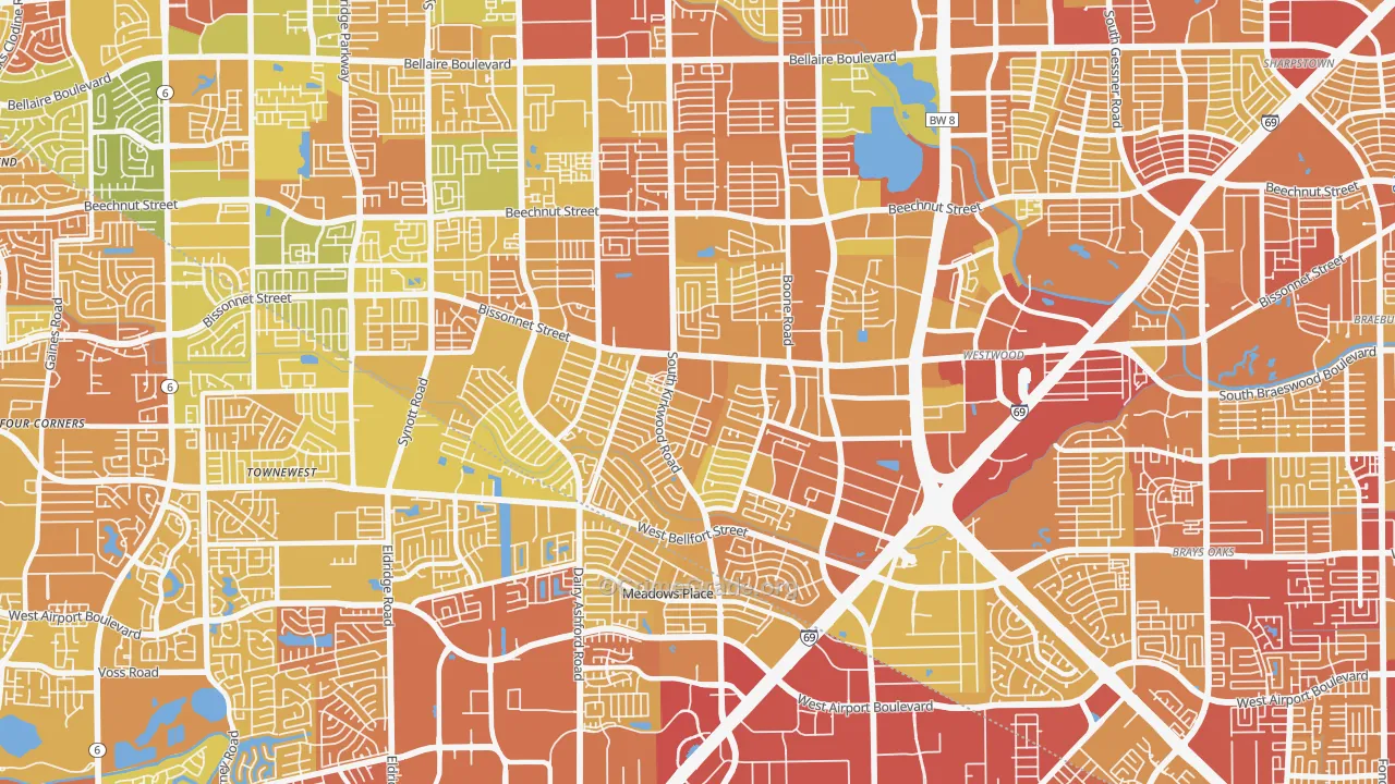 77099, TX Map of Vehicle Theft Rates