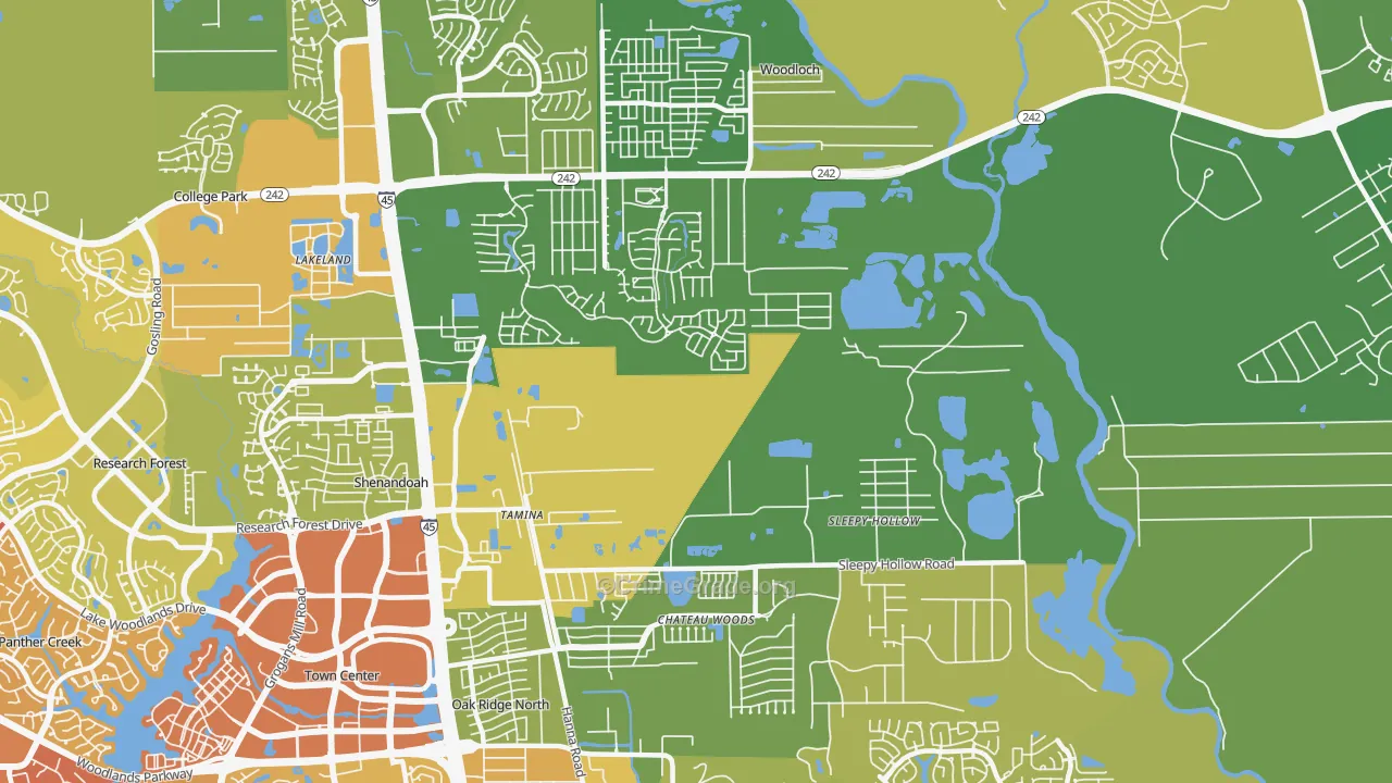77385, TX Map of Vehicle Theft Rates
