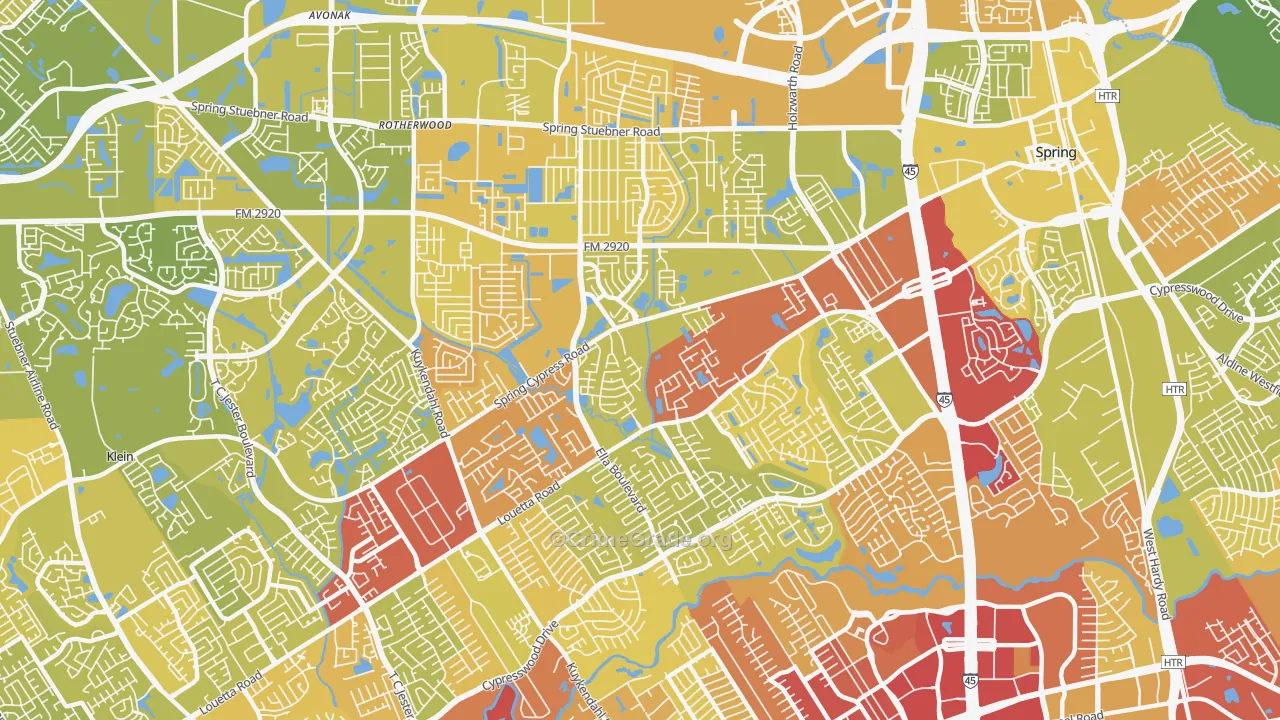 77388, TX Map of Vehicle Theft Rates