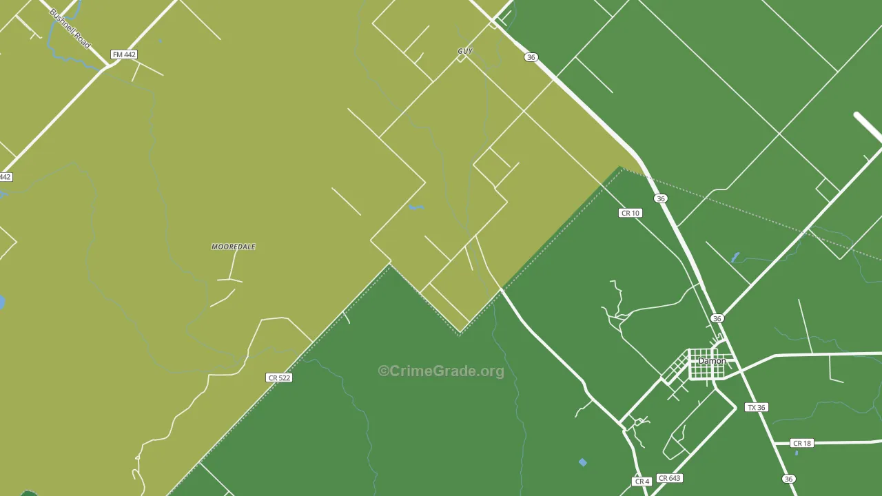 77444, TX Map of Vehicle Theft Rates