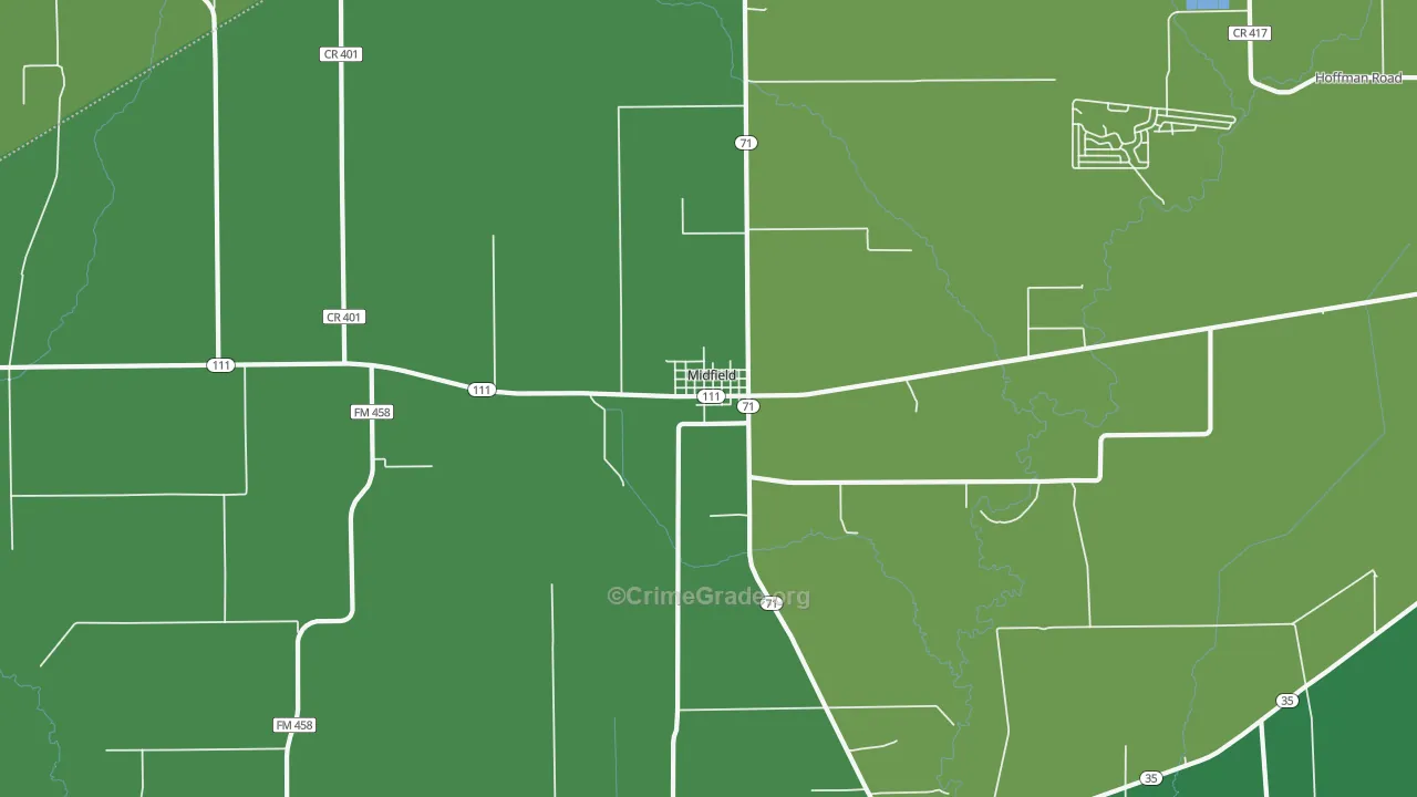77458, TX Map of Vehicle Theft Rates