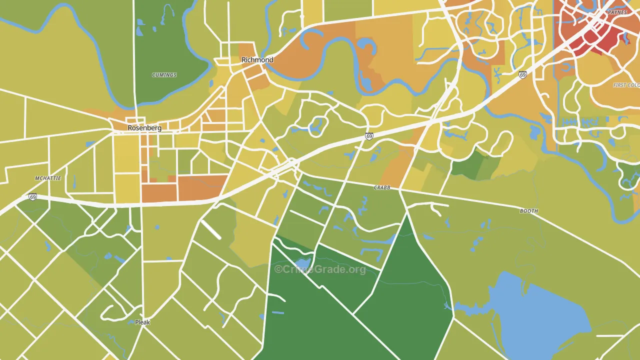 77469, TX Map of Vehicle Theft Rates