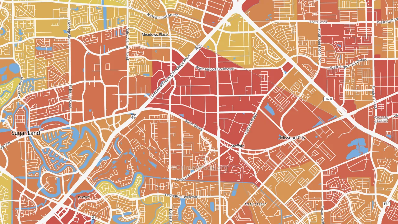 77477, TX Map of Vehicle Theft Rates
