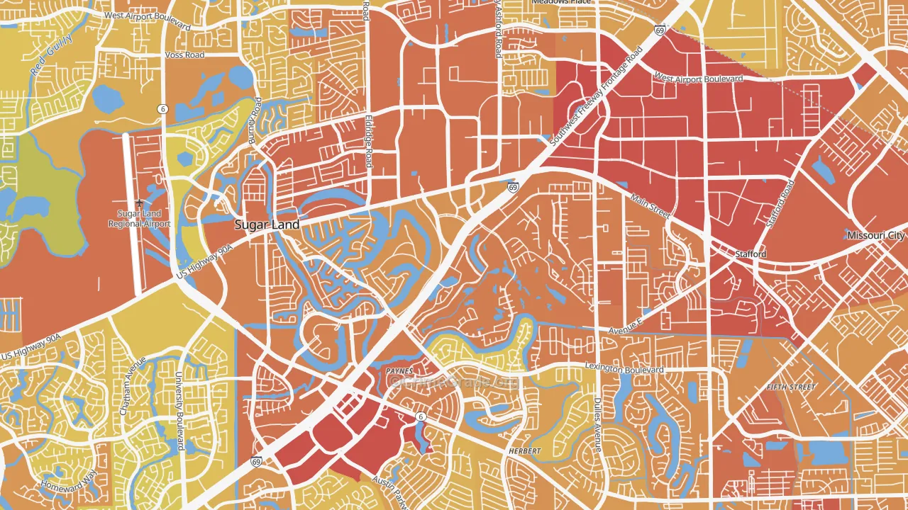 77478, TX Map of Vehicle Theft Rates