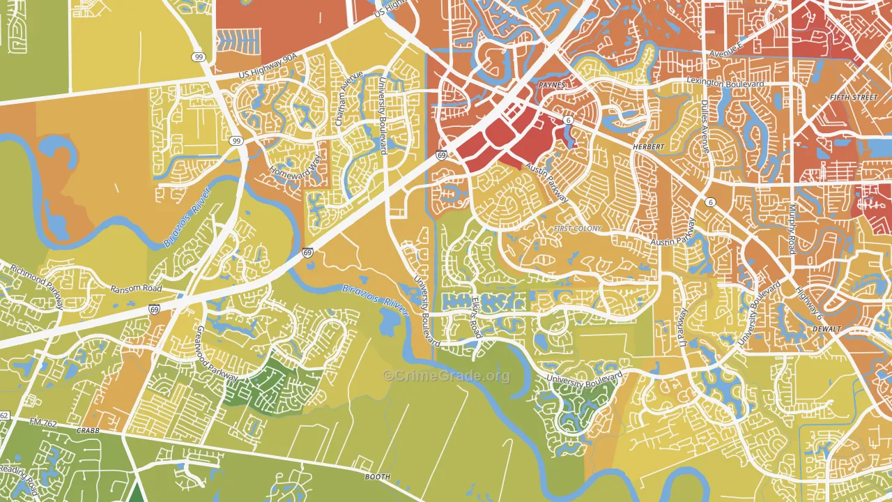 77479, TX Map of Vehicle Theft Rates