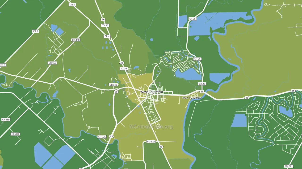 77486, TX Map of Vehicle Theft Rates