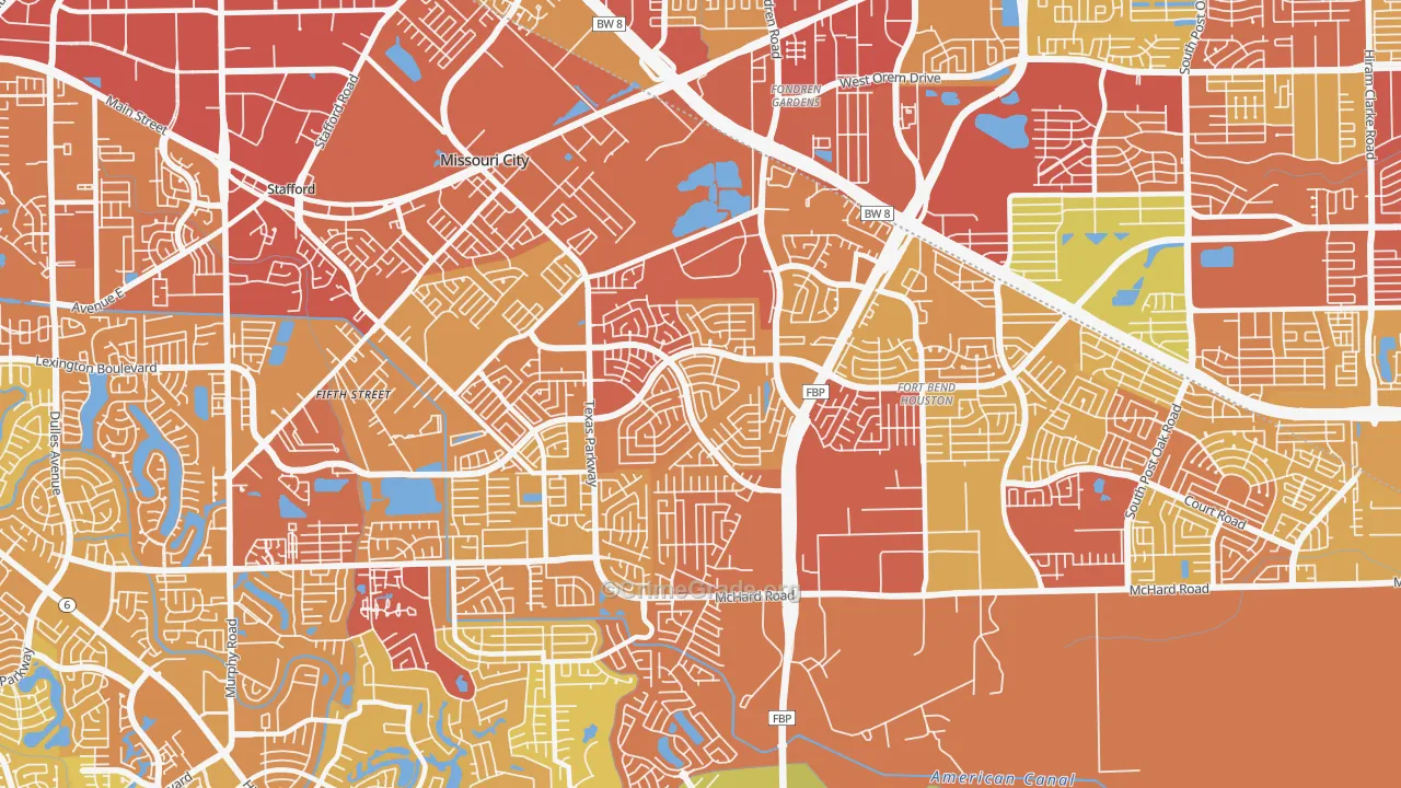 77489, TX Map of Vehicle Theft Rates