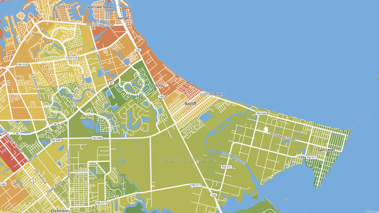 77518, TX Map of Vehicle Theft Rates