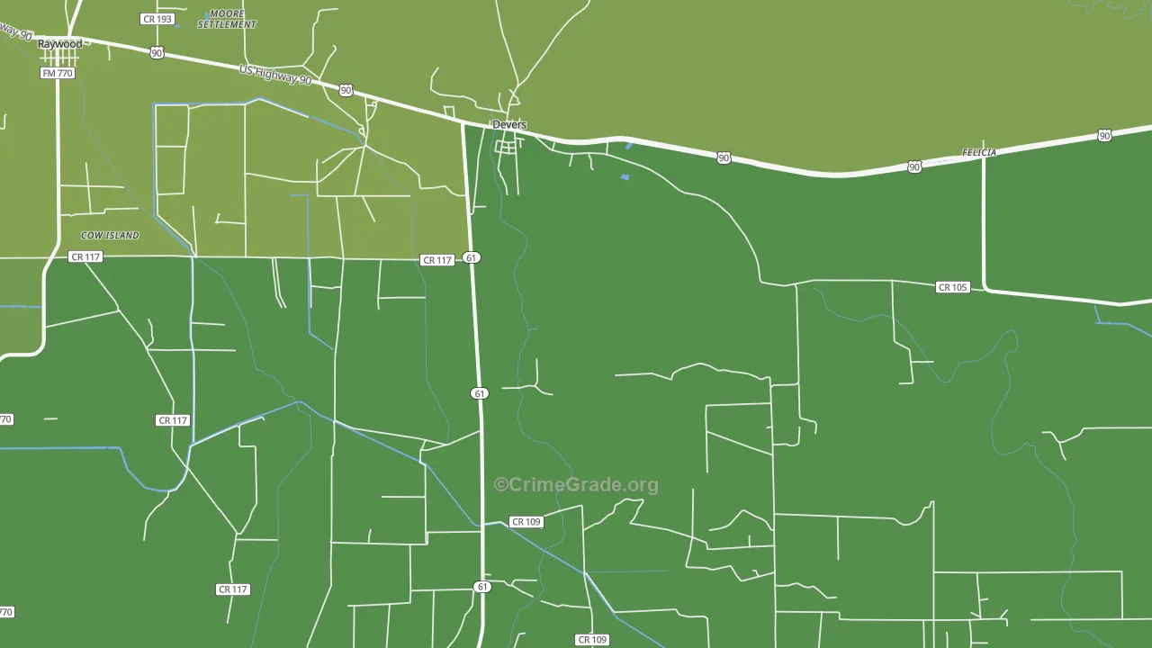 77538, TX Map of Vehicle Theft Rates
