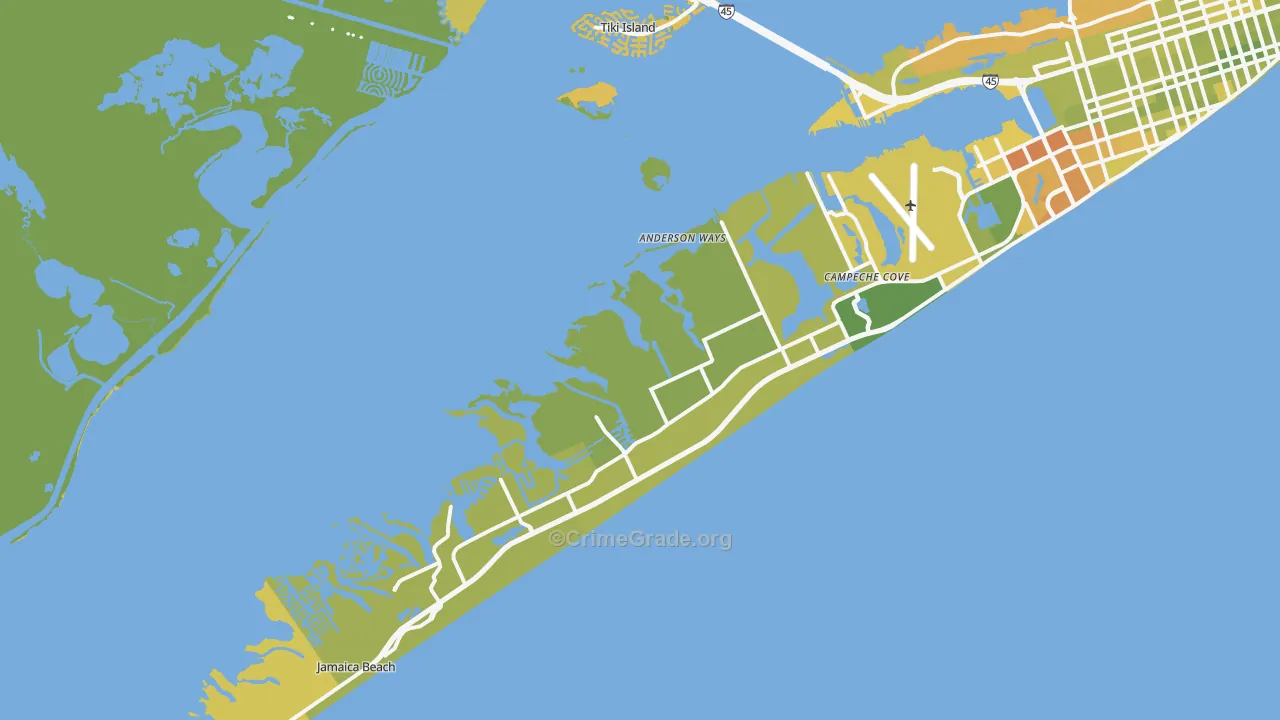 77554, TX Map of Vehicle Theft Rates