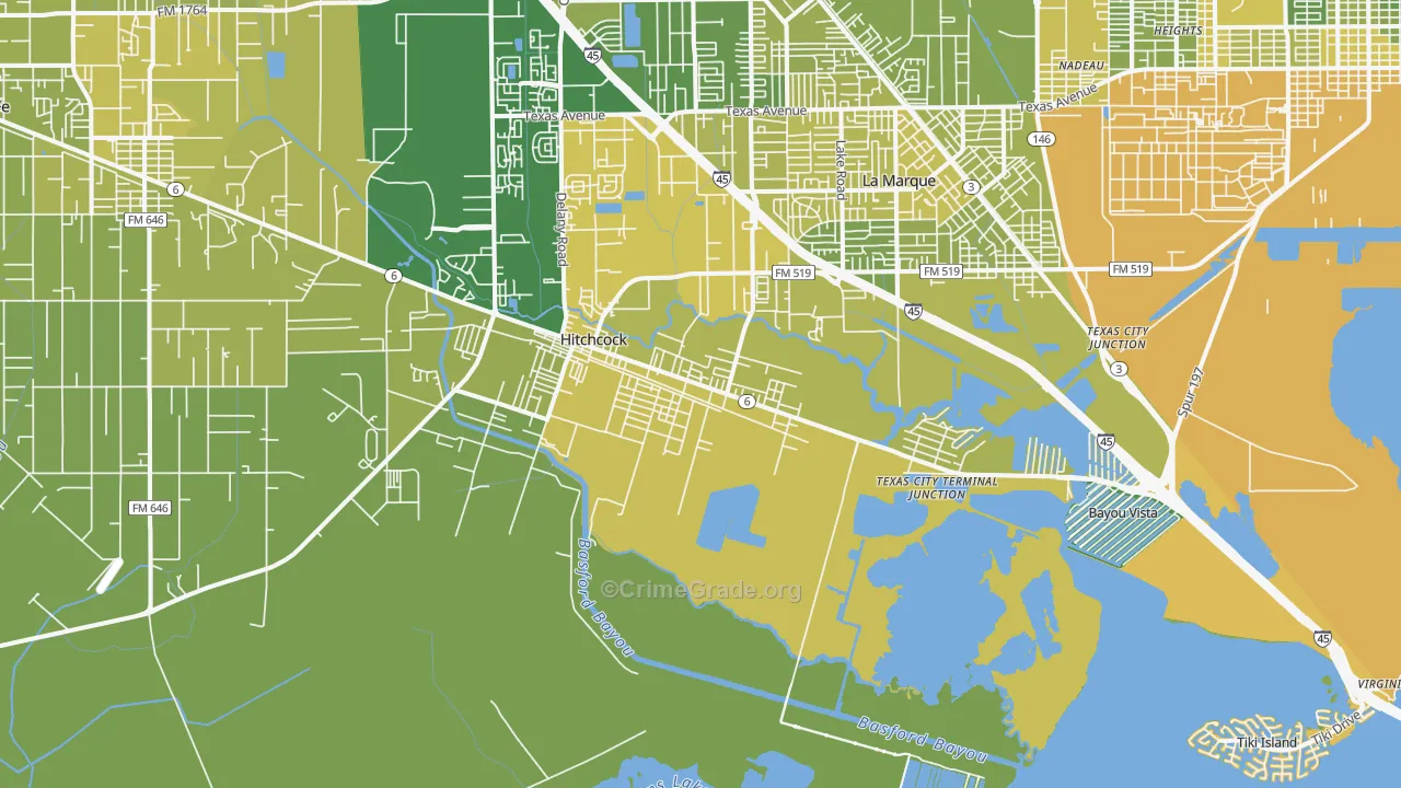 77563, TX Map of Vehicle Theft Rates
