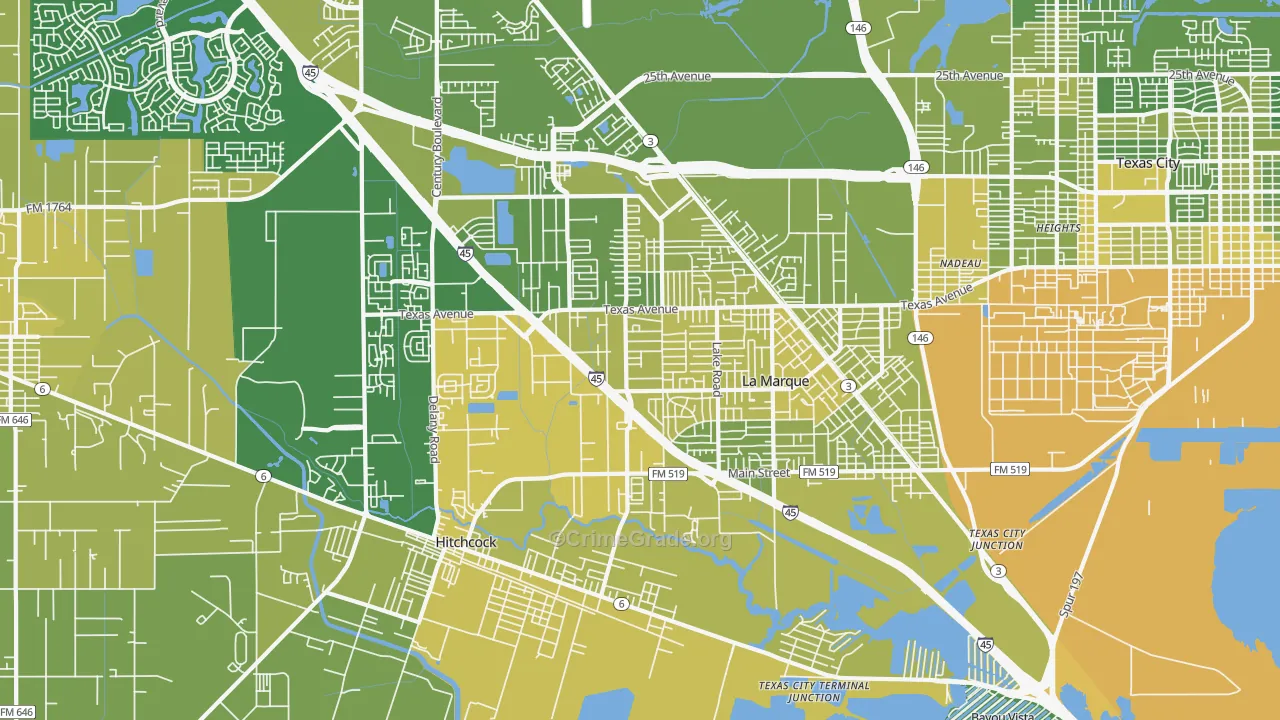 77568, TX Map of Vehicle Theft Rates