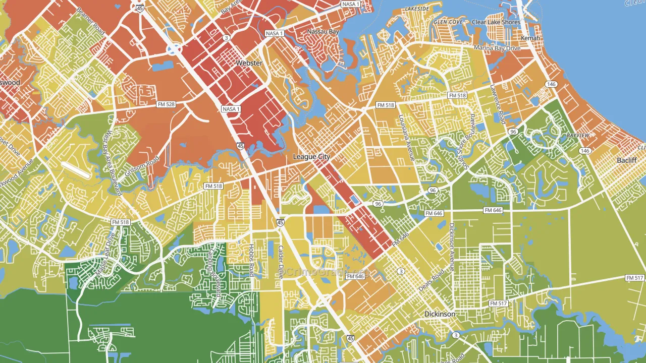 77573, TX Map of Vehicle Theft Rates