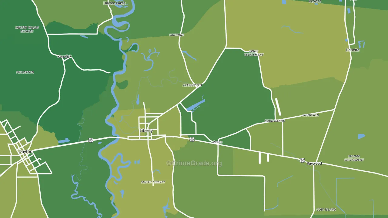 77575, TX Map of Vehicle Theft Rates
