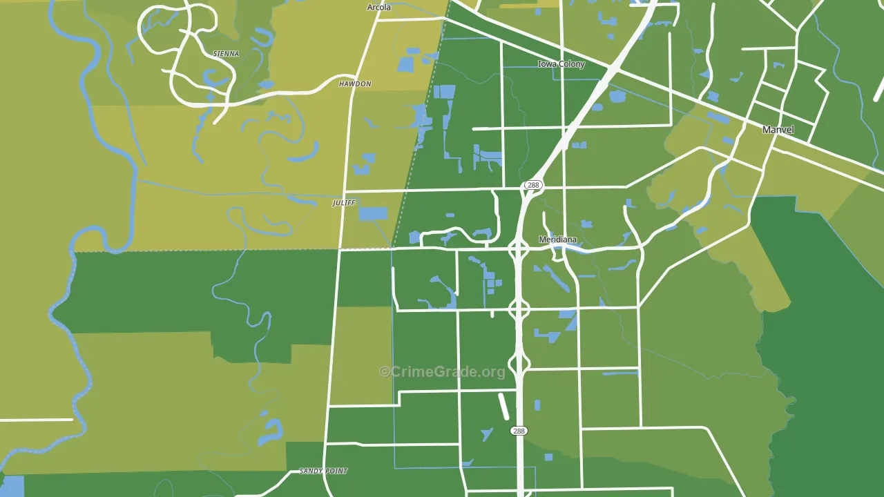 77583, TX Map of Vehicle Theft Rates